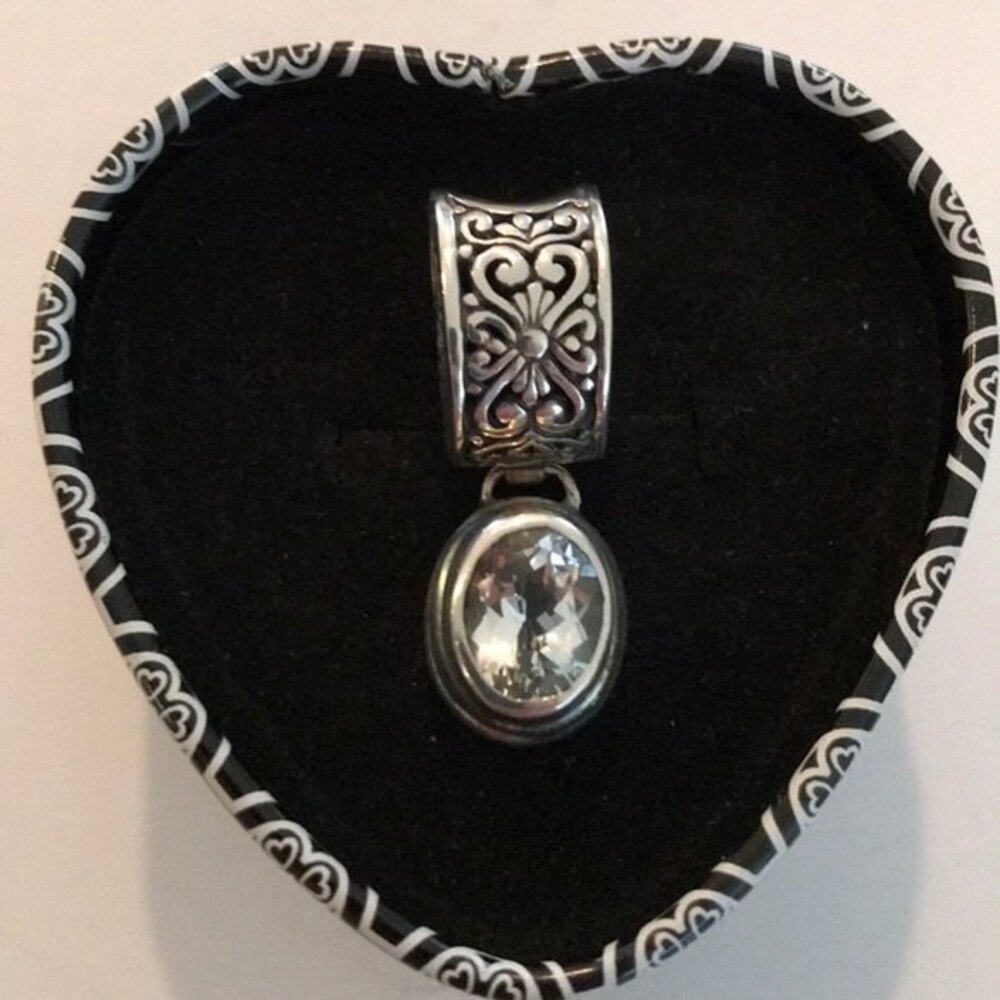 Vintage Sarda Sterling Silver Pendant Ornate Filigree Clear Faceted Stone Unworn